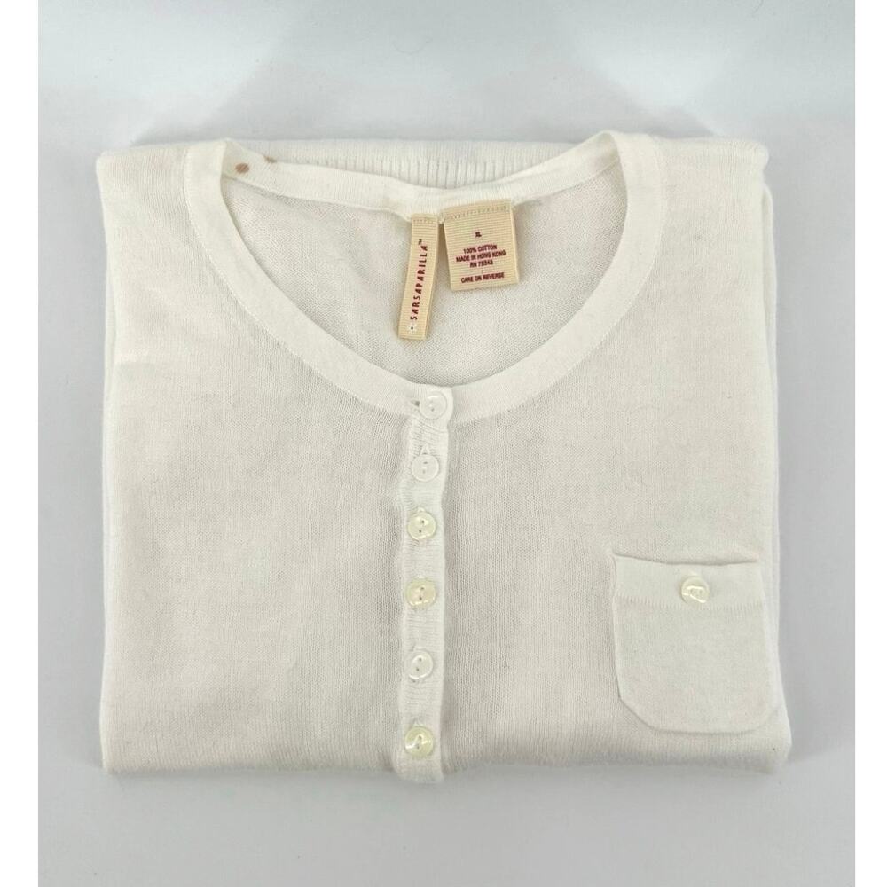 Vintage Sarsaparilla | Henley Long Sleeve Top Off White Knit Cotton Women's XL
